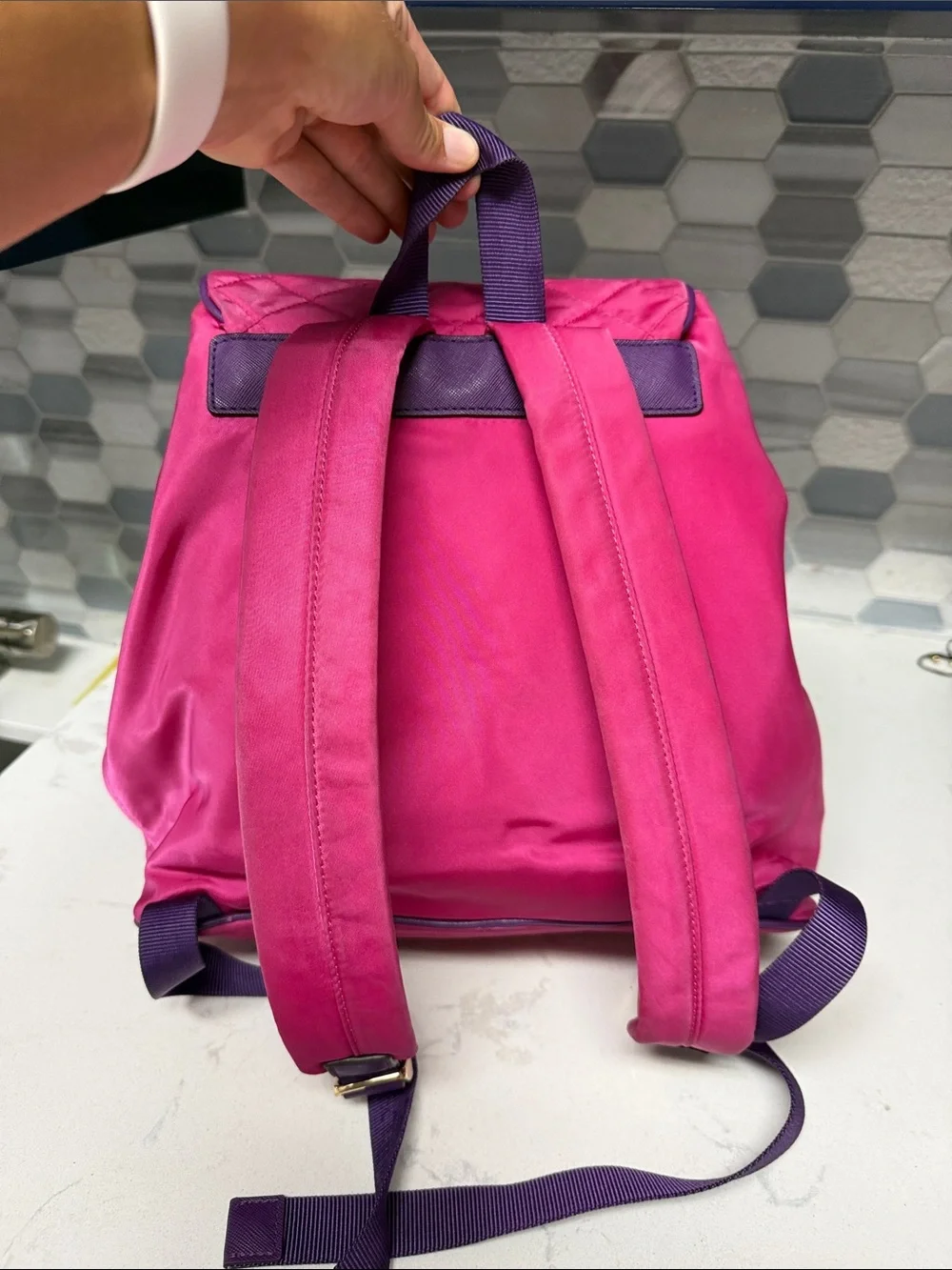 Michael Kors Hot Pink Quilted Backpack with Purple Trim